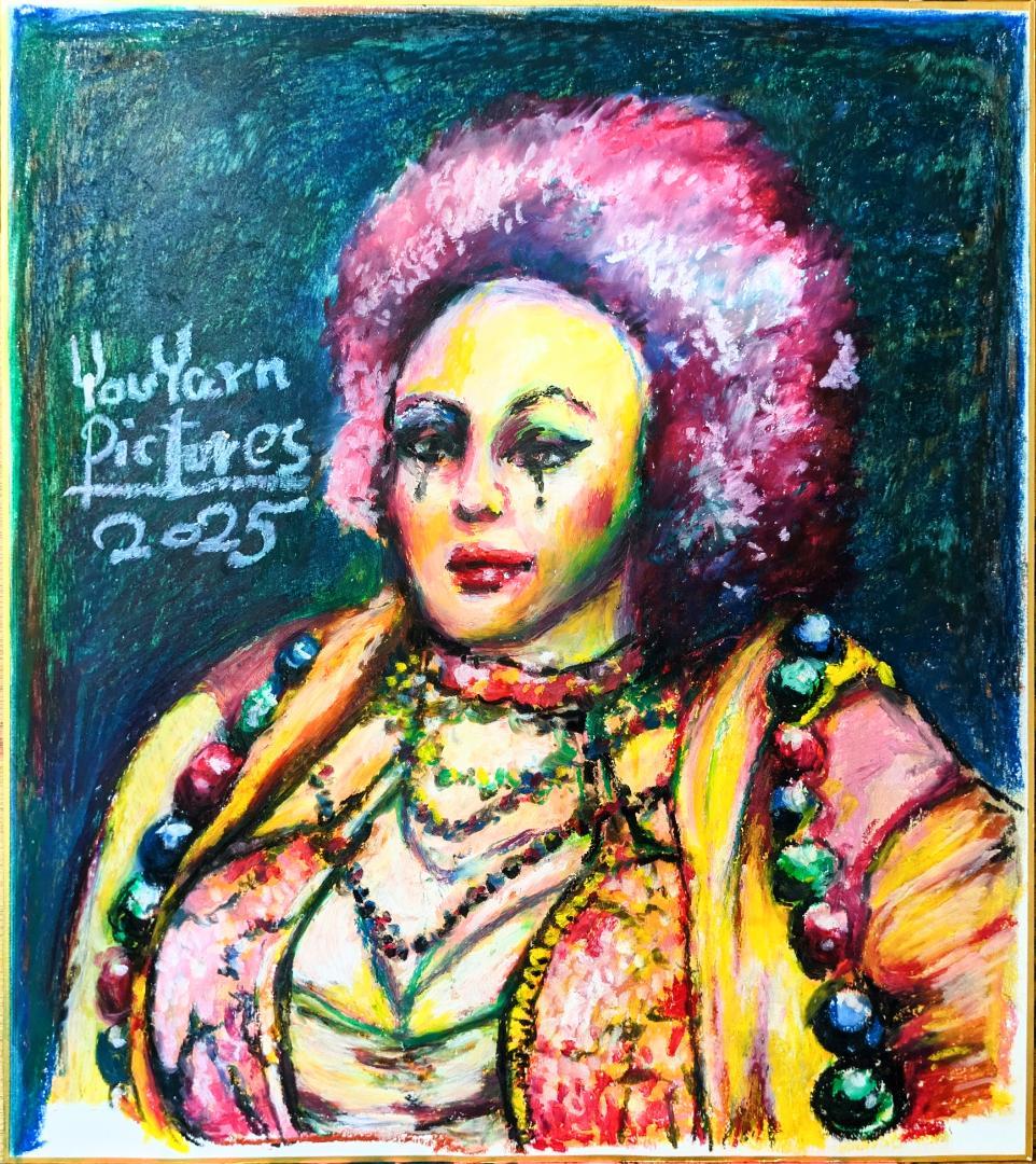 【色紙1点物】「宝石売りの女道化」■東京藝大卒■松崎祐哉■クレヨン真作・肉筆画