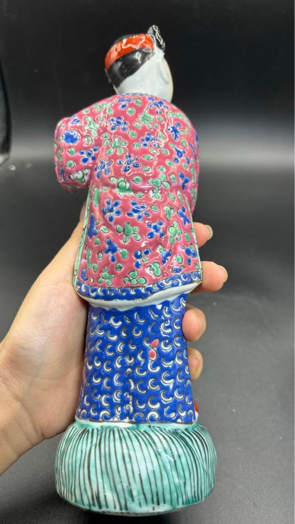 中国美術 古玩 色絵陶人形 陶器人形 高さ約25cm 置物 オブジェ 古董品