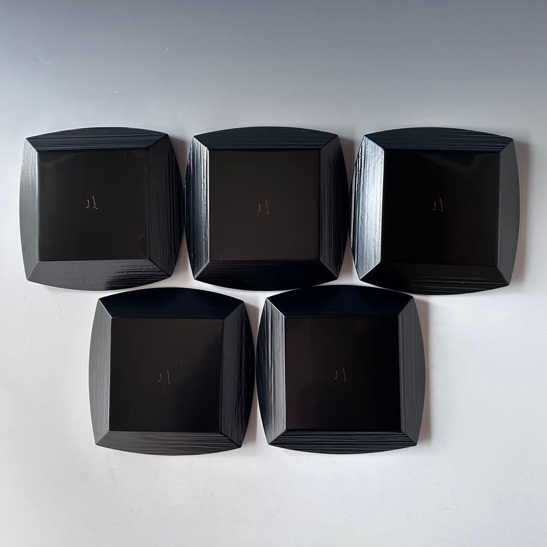 茶道具　銘々皿　五客組　粟絵　一閑　ヘギメ　服部峻昇　共箱　漆器　菓子器　工芸