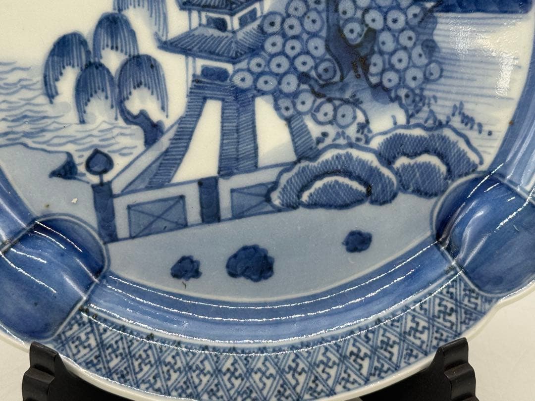 江戸時代　古伊万里　染付山水紋7寸皿　アンティーク　送料込み260115