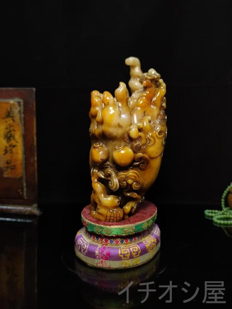 【瑞獣送宝】印鑑・寿山石彫刻｜水晶田黄石｜書道｜秋堂作款｜風水置物｜印材｜細密彫