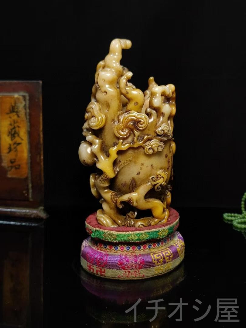 【瑞獣送宝】印鑑・寿山石彫刻｜水晶田黄石｜書道｜秋堂作款｜風水置物｜印材｜細密彫