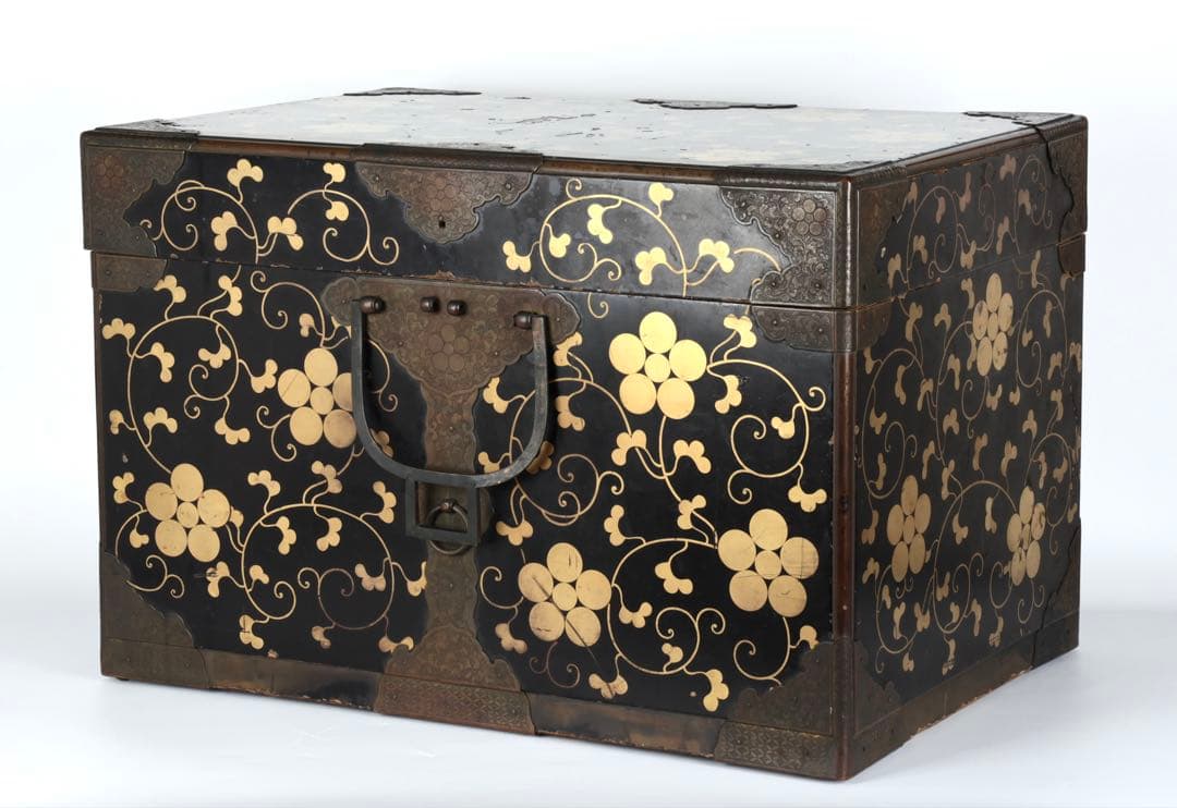 【江戸期】星梅鉢家紋 総面蒔絵 大名挟箱 金具付 時代箪笥 雛道具 古美術 骨董