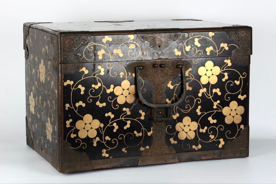 【江戸期】星梅鉢家紋 総面蒔絵 大名挟箱 金具付 時代箪笥 雛道具 古美術 骨董