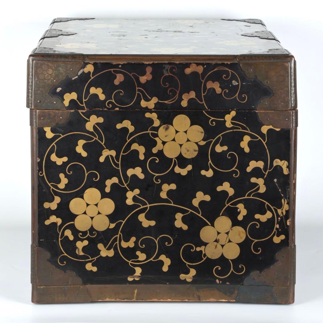 【江戸期】星梅鉢家紋 総面蒔絵 大名挟箱 金具付 時代箪笥 雛道具 古美術 骨董