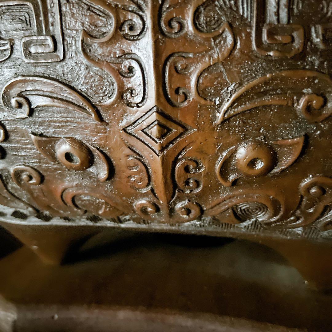 蔵出し　中国古玩 唐物 唐銅 饕餮紋耳付火鉢 古美術品 伝統工芸品
