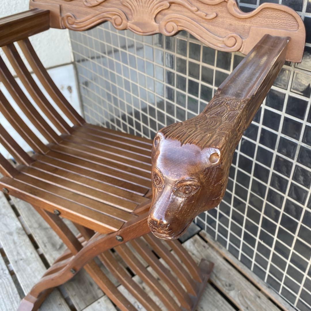 B.イタリア サボナローラチェア ヴィンテージ 折りたたみ 木彫り 家具