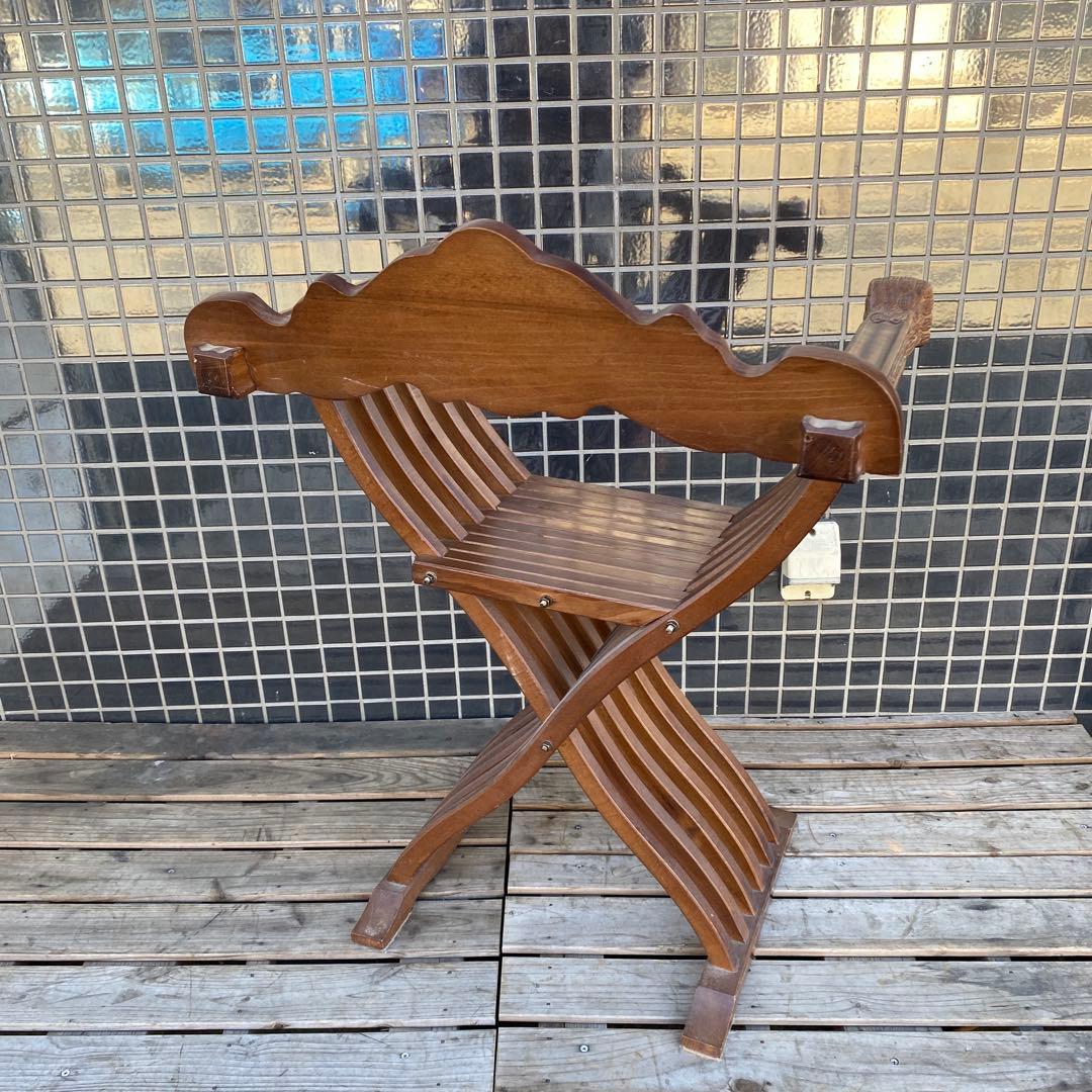 B.イタリア サボナローラチェア ヴィンテージ 折りたたみ 木彫り 家具