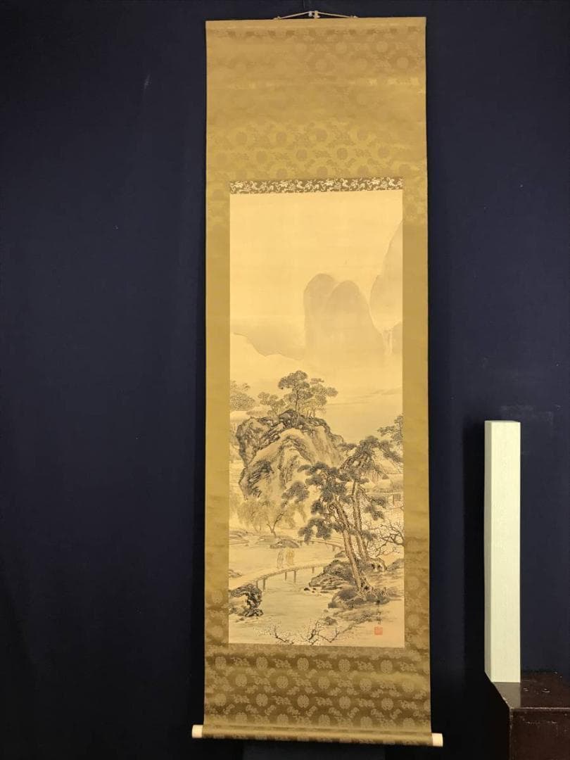 作者不詳/梅花山水図/山水図/春景山水図/掛軸☆宝船☆AD-453