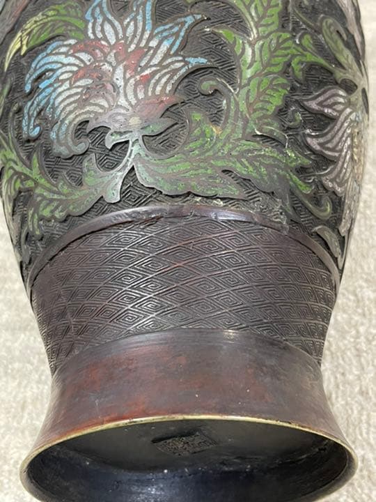 中国古美術　明時代七宝焼壺　古銅製4.4キロ