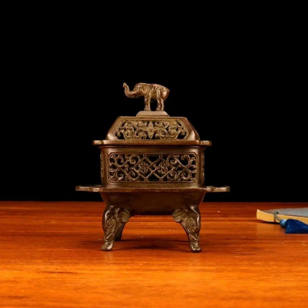 銅 細工 香炉 象蓋三層香炉 茶室 文房案頭 置物 装飾品 工芸品