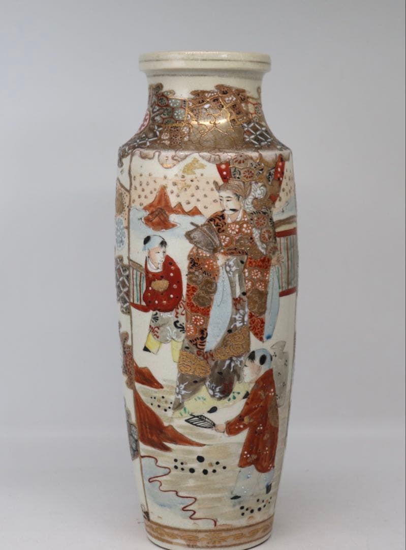 明治期　本薩摩　人物紋瓶1対　極上金彩　アンティーク　送料込み250708