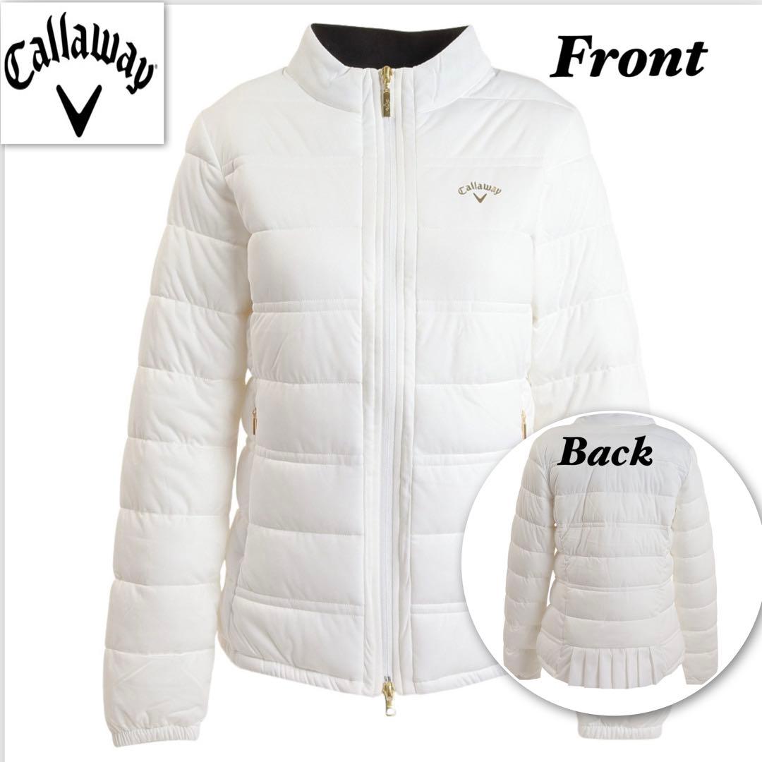 極美品 キャロウェイ 中綿ジャケット バック裾プリーツ 白 Ｌ