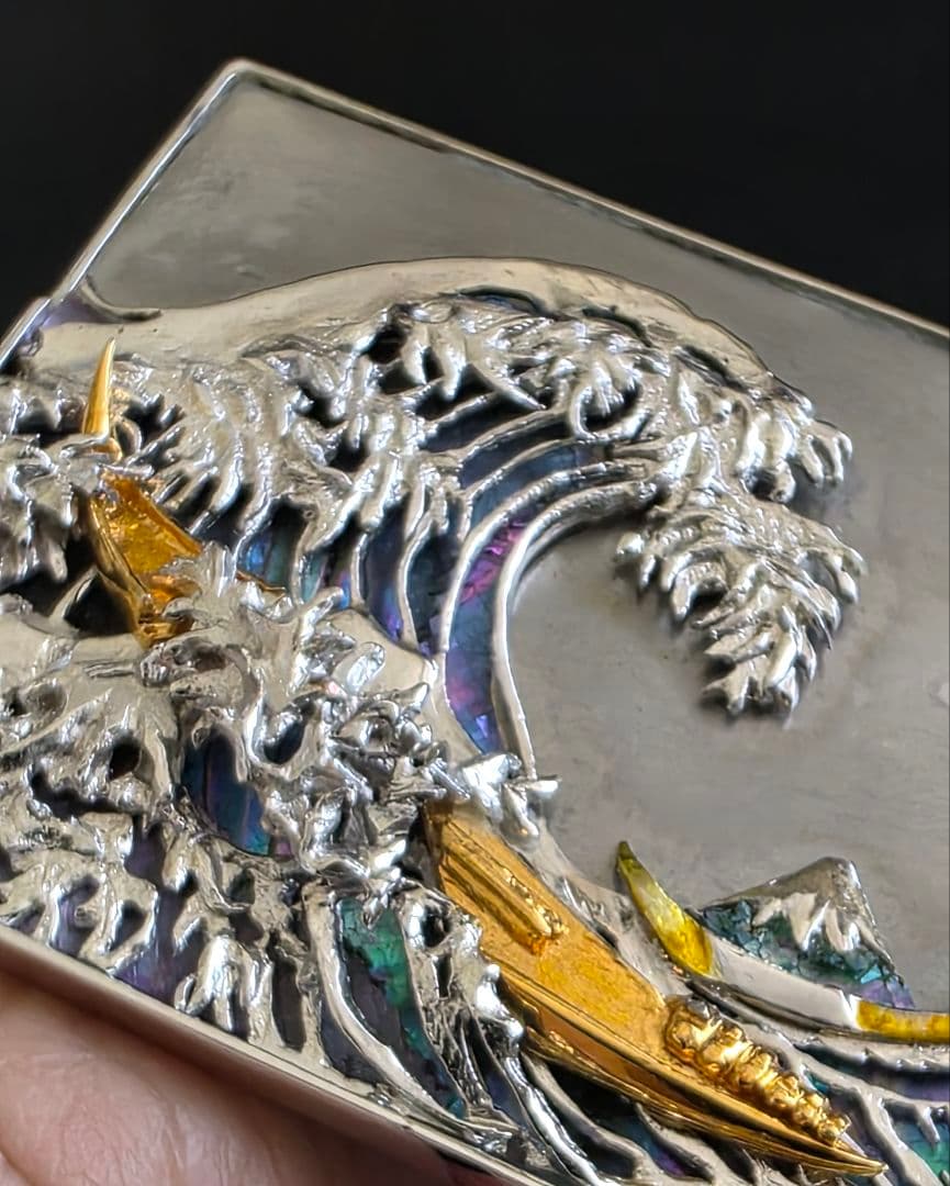 【希少】Shyo Miyama 銀製 ブローチ／インテリアスタンド（北斎)