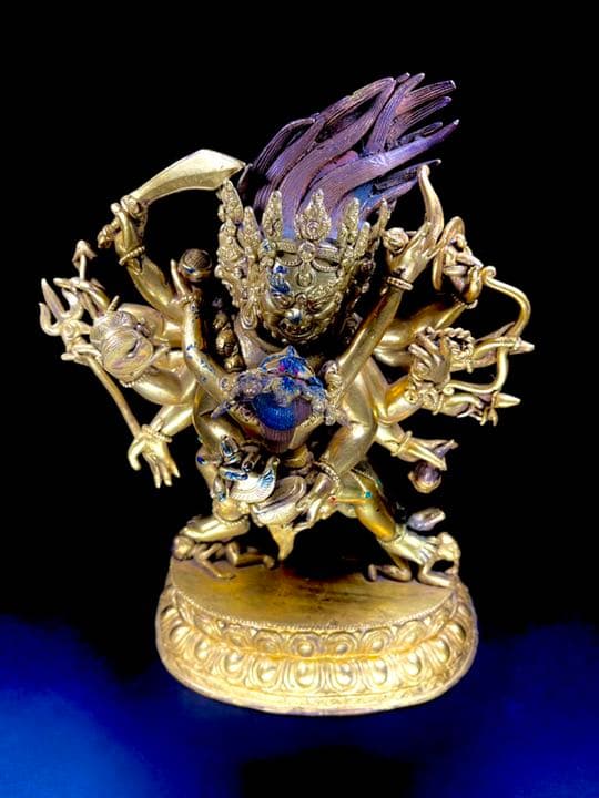 仏像 鎏金マハ一カ一ラネパール造像 密教 大逸品 高さ25.3cm 3.6kg