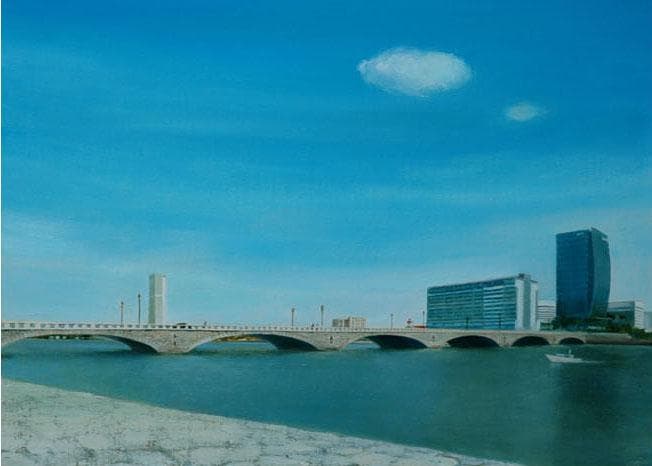 油絵 菅家令子 絵 絵画 インテリア F6-080314 風景 万代橋 新潟