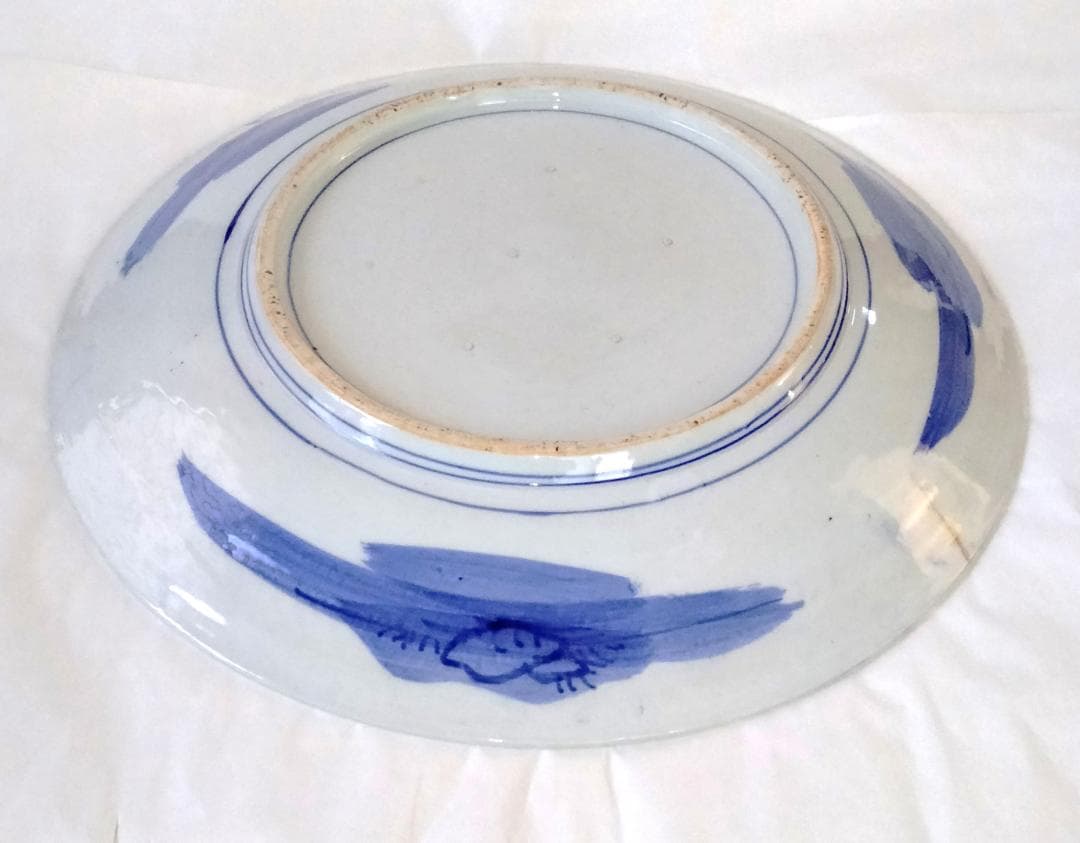 陶器 大皿 染付 柄三面 Aa-337