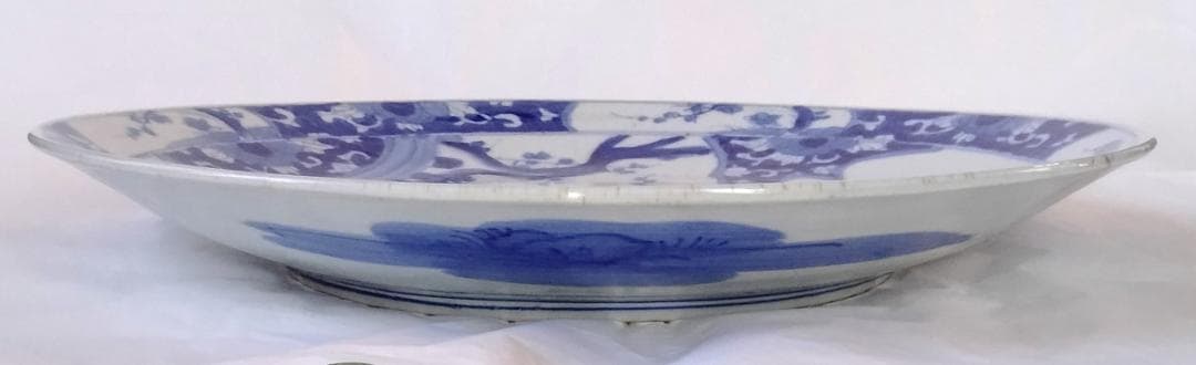 陶器 大皿 染付 柄三面 Aa-337