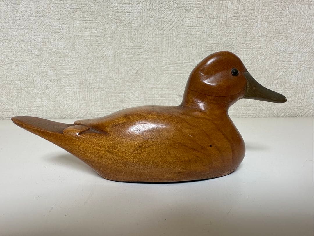 縁起物 天然木 子鴨 カルガモ 鳥 木彫り置物 カモ 鴨 小鴨 水鳥 バード