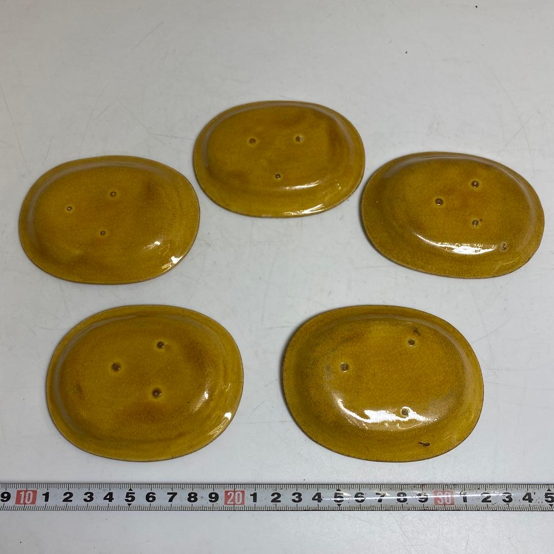 江戸後期 淡路民平焼 龍図小皿タサコサ5客共箱 幅約12cm 東R8-0213②