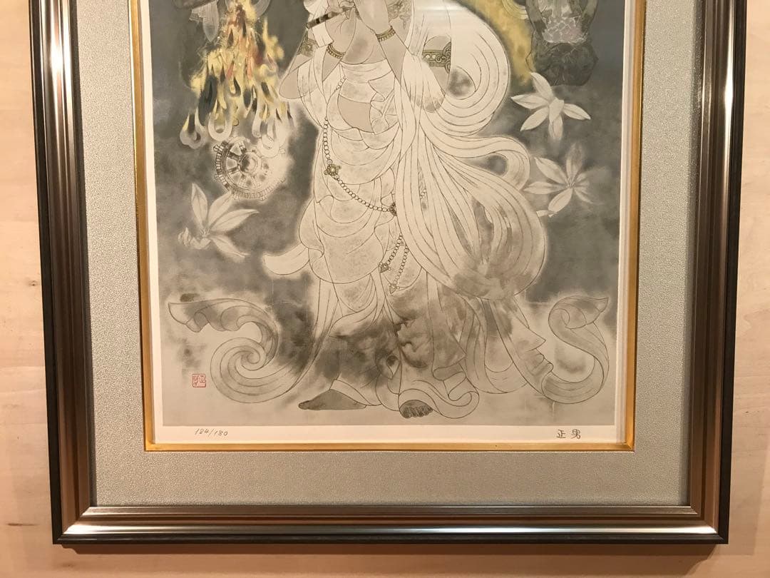 関口正男「笛-音声菩薩-」　リトグラフ　直筆サイン・エディション・作品保証書有り