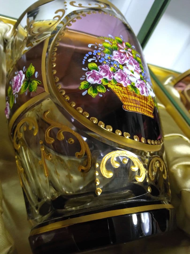 未使用　ドイツ製　ゴブレット　ペア　ハンドエナメル　ルビーレッド 　クリスタル