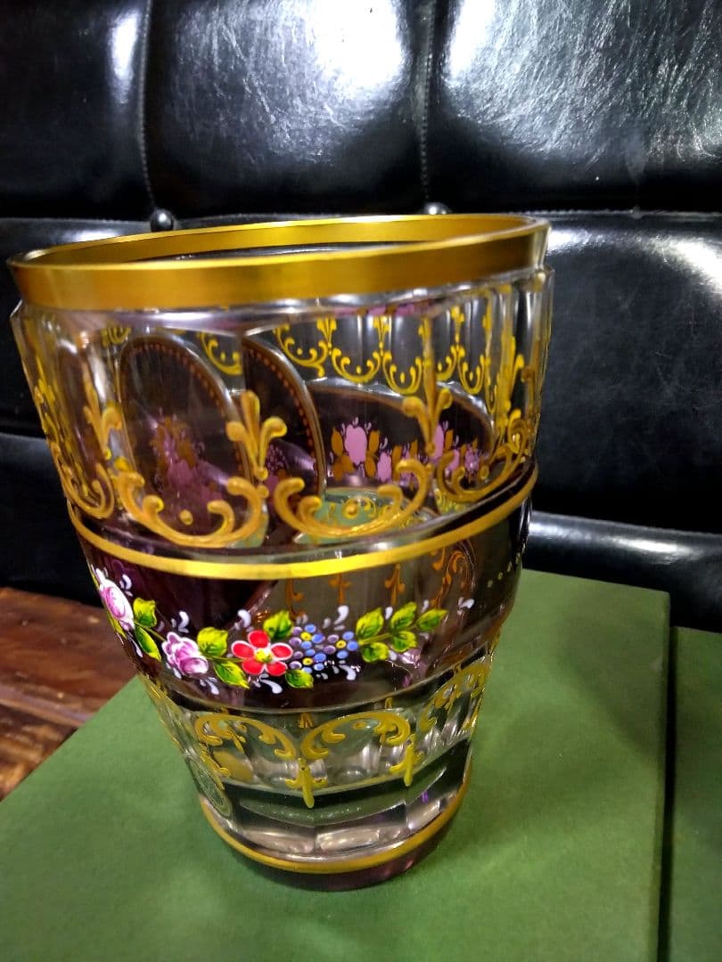 未使用　ドイツ製　ゴブレット　ペア　ハンドエナメル　ルビーレッド 　クリスタル
