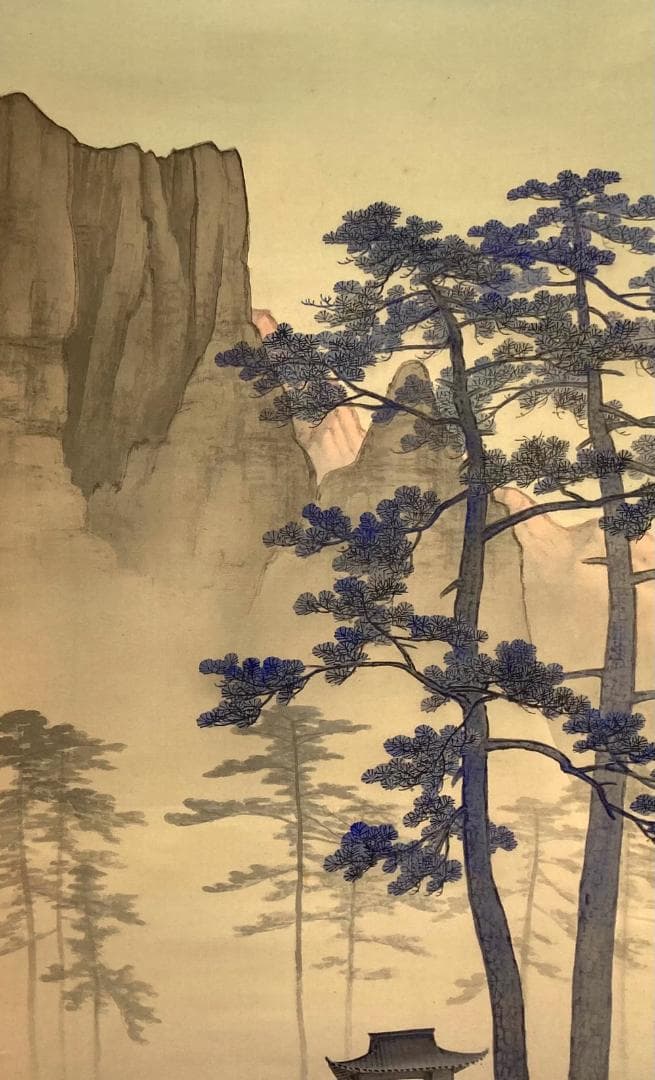 稲田吾山／渡辺南岳 箱書・双幅 掛軸 絹本〈寺崎広業 師事〉