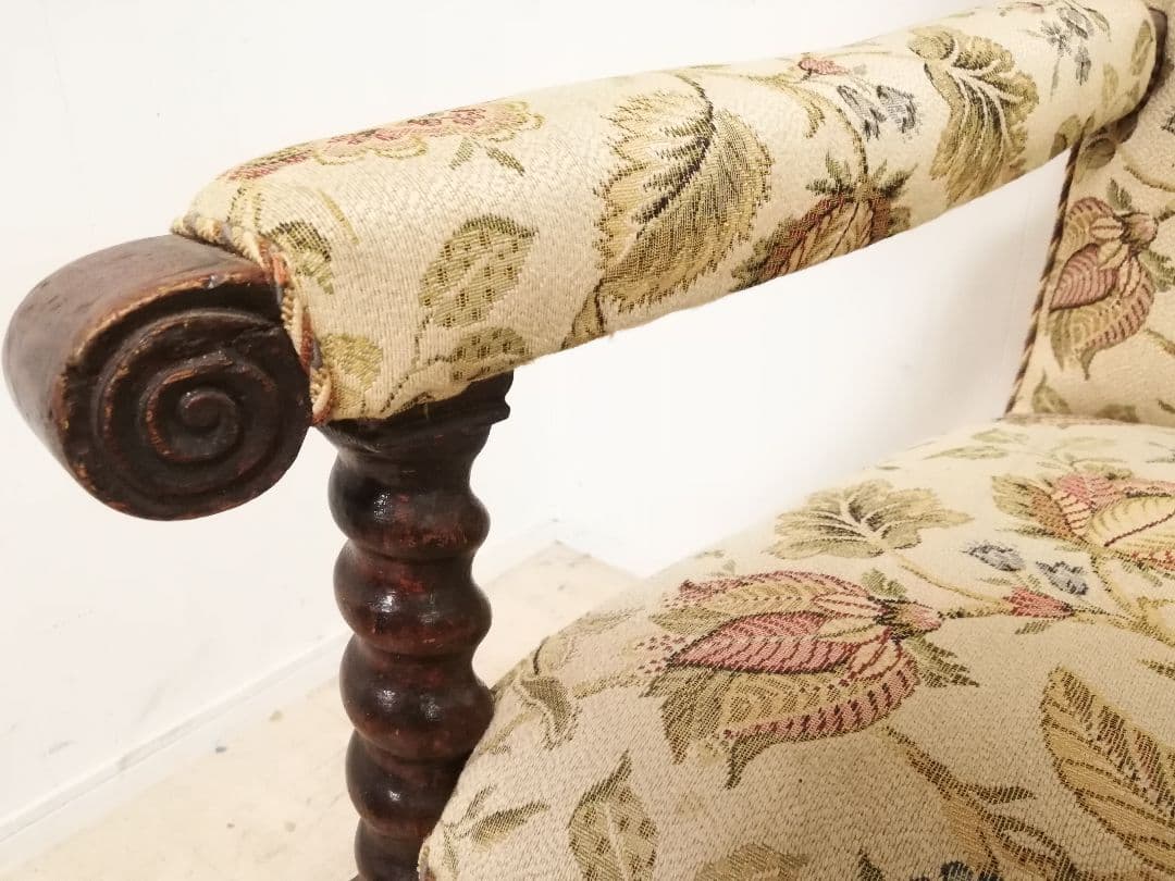 アンティーク ゴブラン織 ウイングバックアームチェア フランス 生地張り替え済