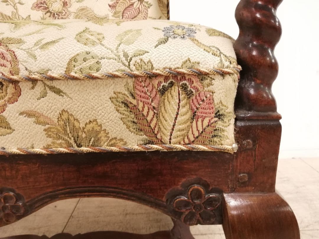 アンティーク ゴブラン織 ウイングバックアームチェア フランス 生地張り替え済