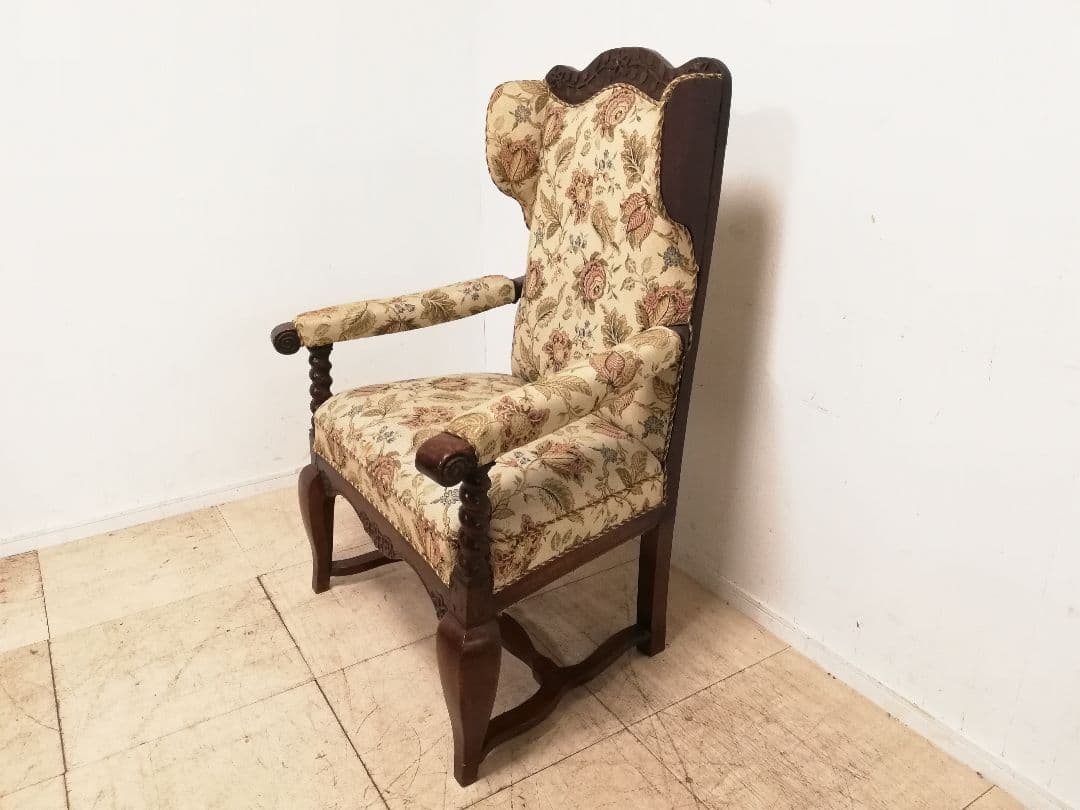 アンティーク ゴブラン織 ウイングバックアームチェア フランス 生地張り替え済