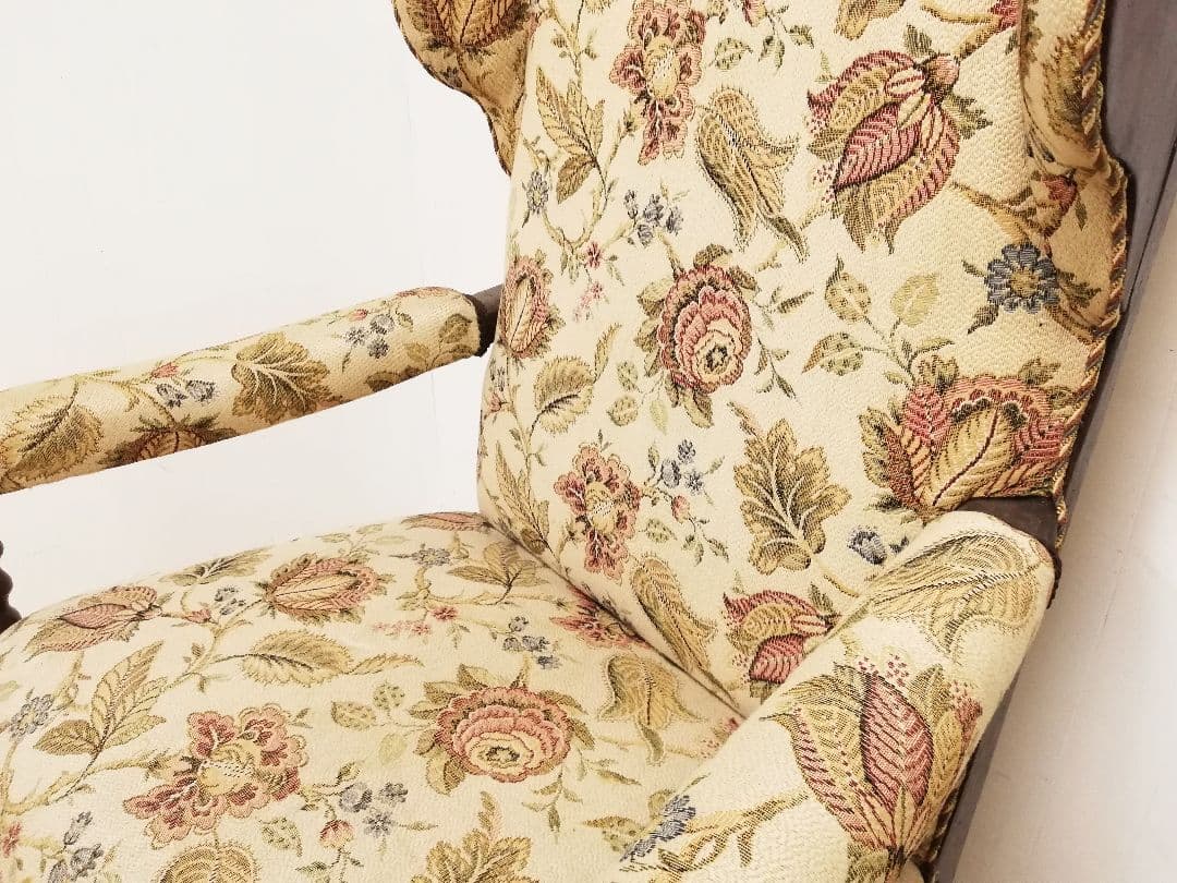 アンティーク ゴブラン織 ウイングバックアームチェア フランス 生地張り替え済