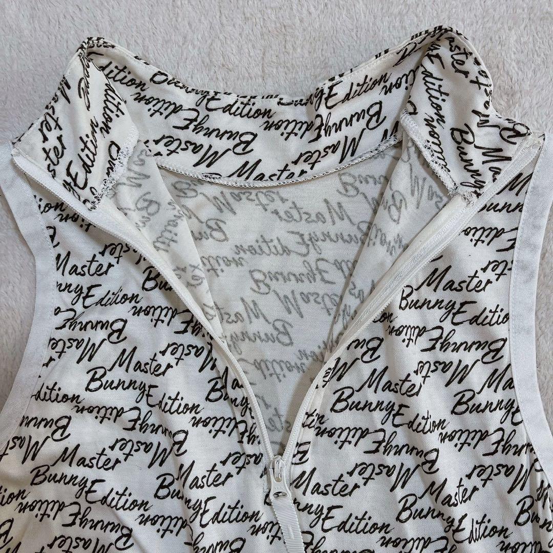 極美品　マスターバニー　 モックネック　ノースリーブワンピース　総柄　ホワイト