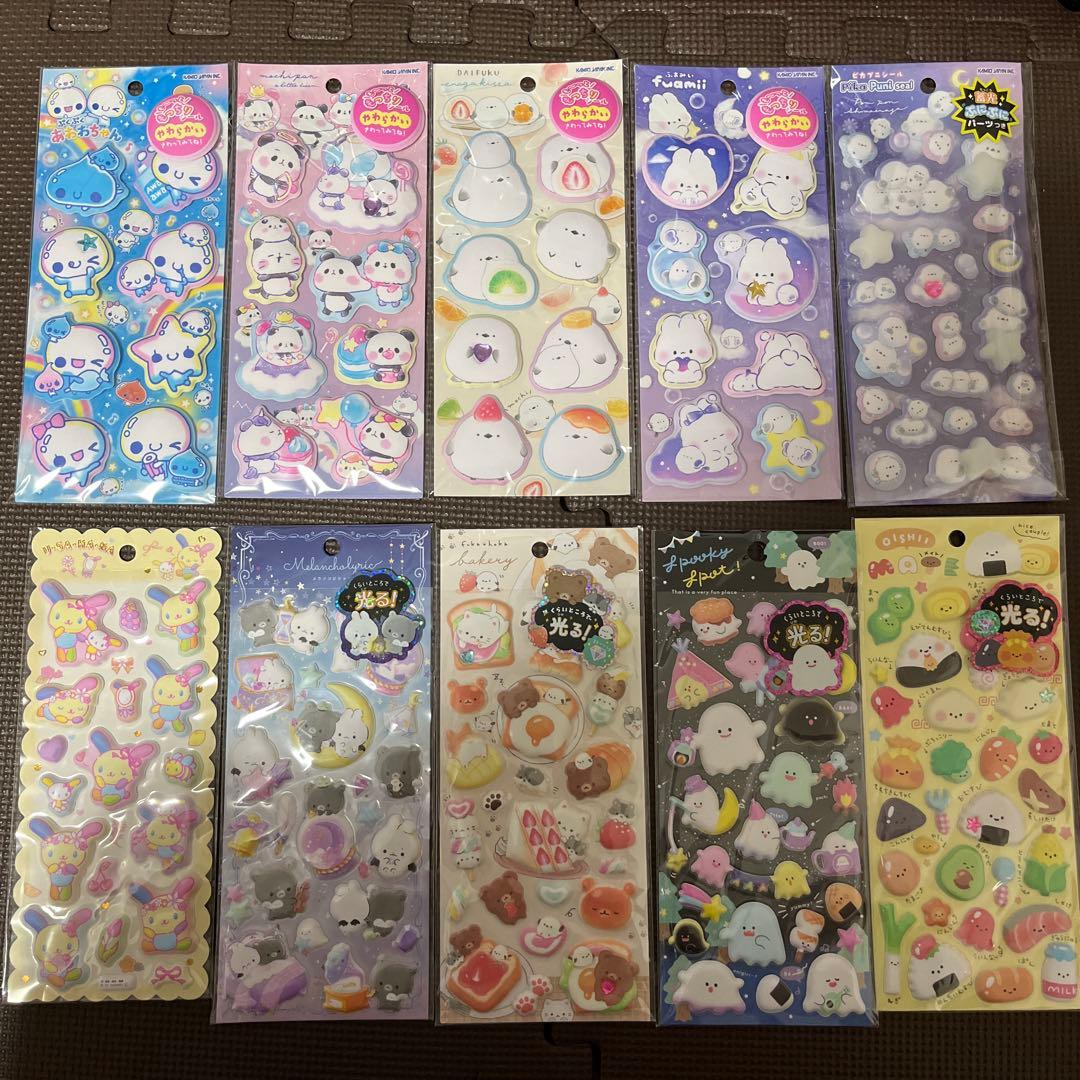 もーっともっちりシール　光る　あわわちゃん　もちもちパンダ　シマエナガ　うさはな