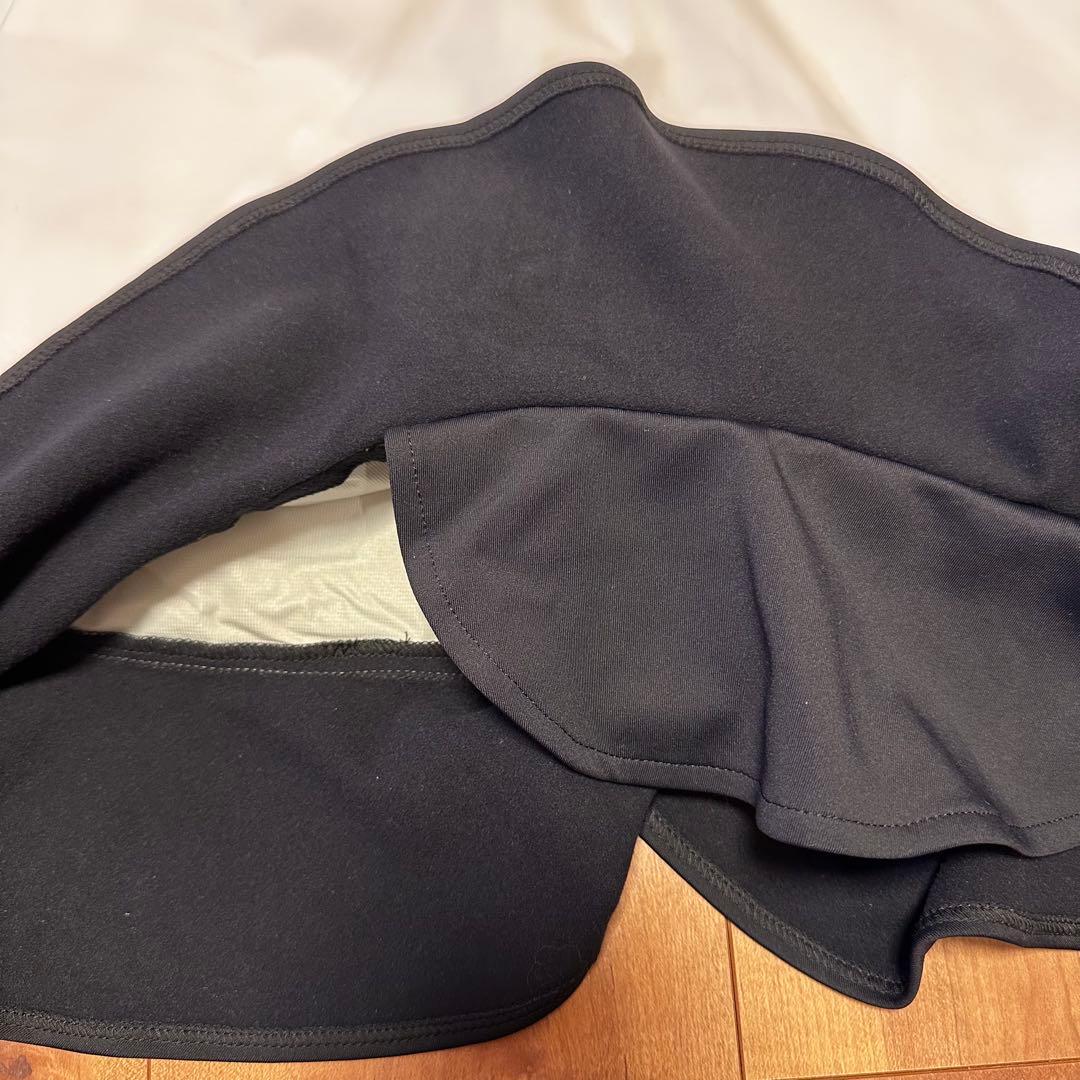 上下裏起毛　中綿スカート　ハイネック長袖　ペプラム　秋冬　セットアップ　ブラック