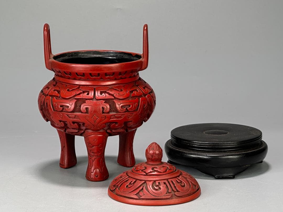 中国漆器　堆朱香炉