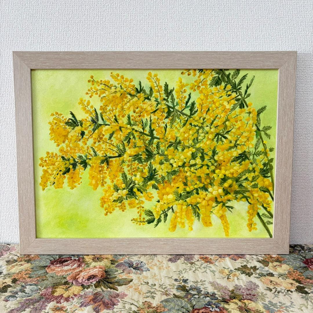 パステル画「ミモザ」（額付き）
