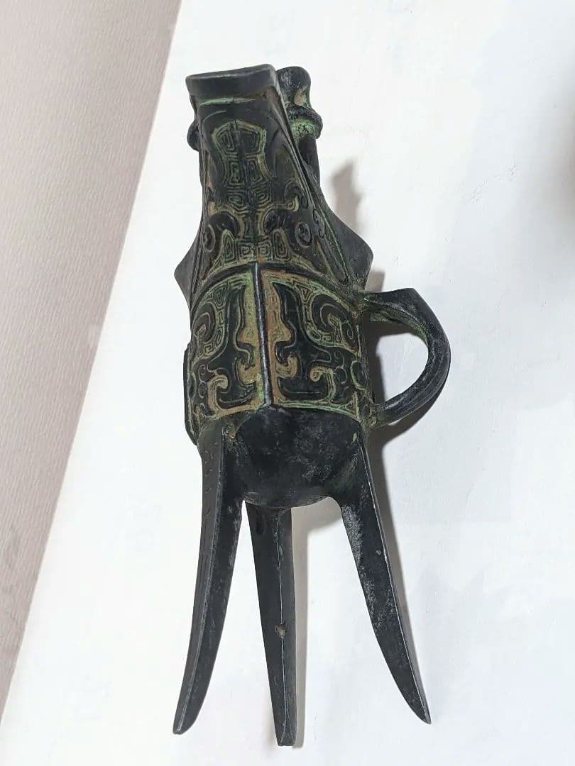 ♦中国古代 青銅器 饕餮文 爵 酒器 祭祀 儀礼用 清時代写し 古玩古美術骨董品