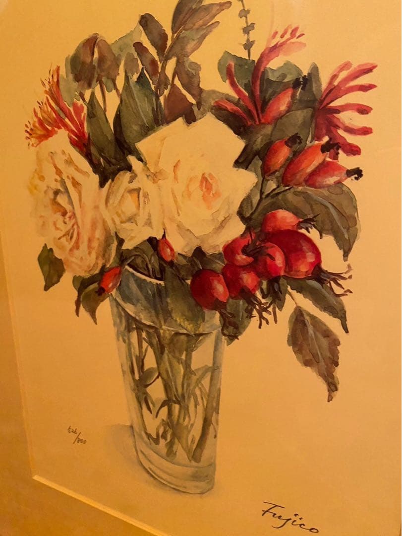 橋本不二子 リトグラフ ブーケ 薔薇 額縁 インテリアp