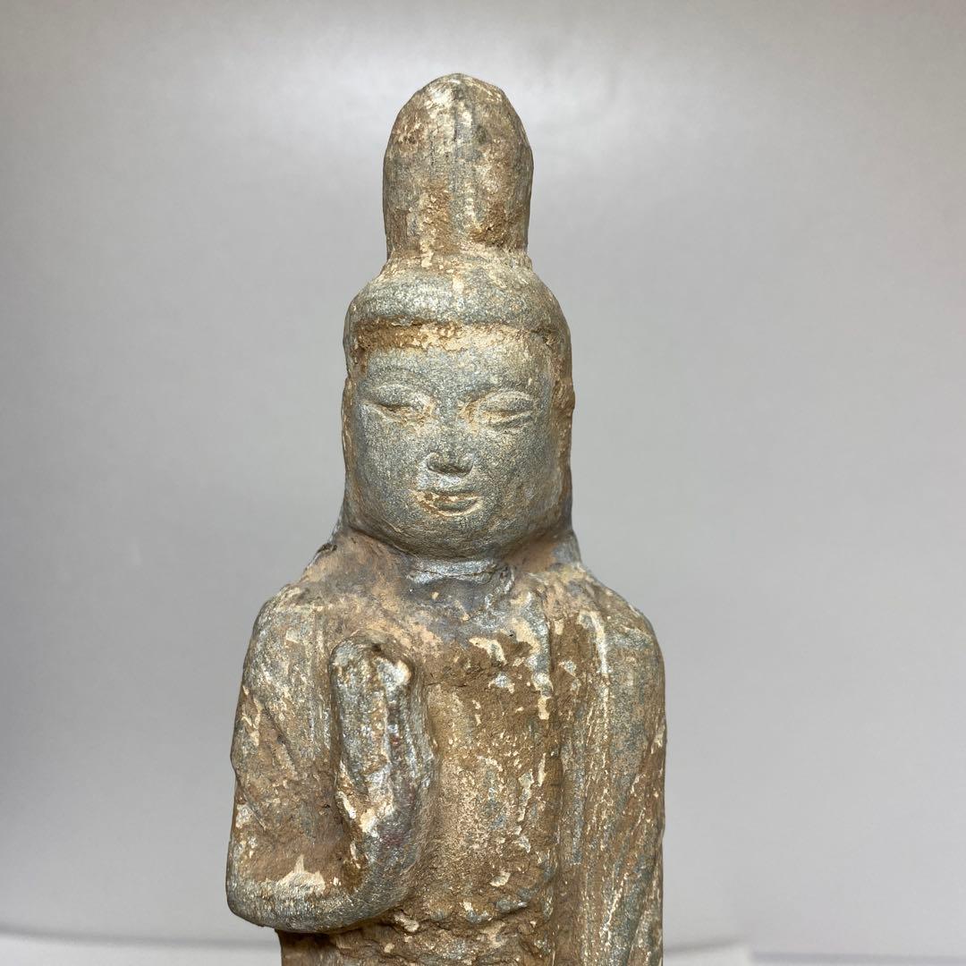 古代　唐物　石仏像　仕立箱付　高さ約31㎝　タエサ　東さ8-0107☆2F