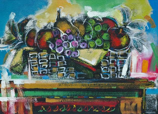 油絵 菅家令子 絵 絵画 インテリア uF6-120109 静物 果物