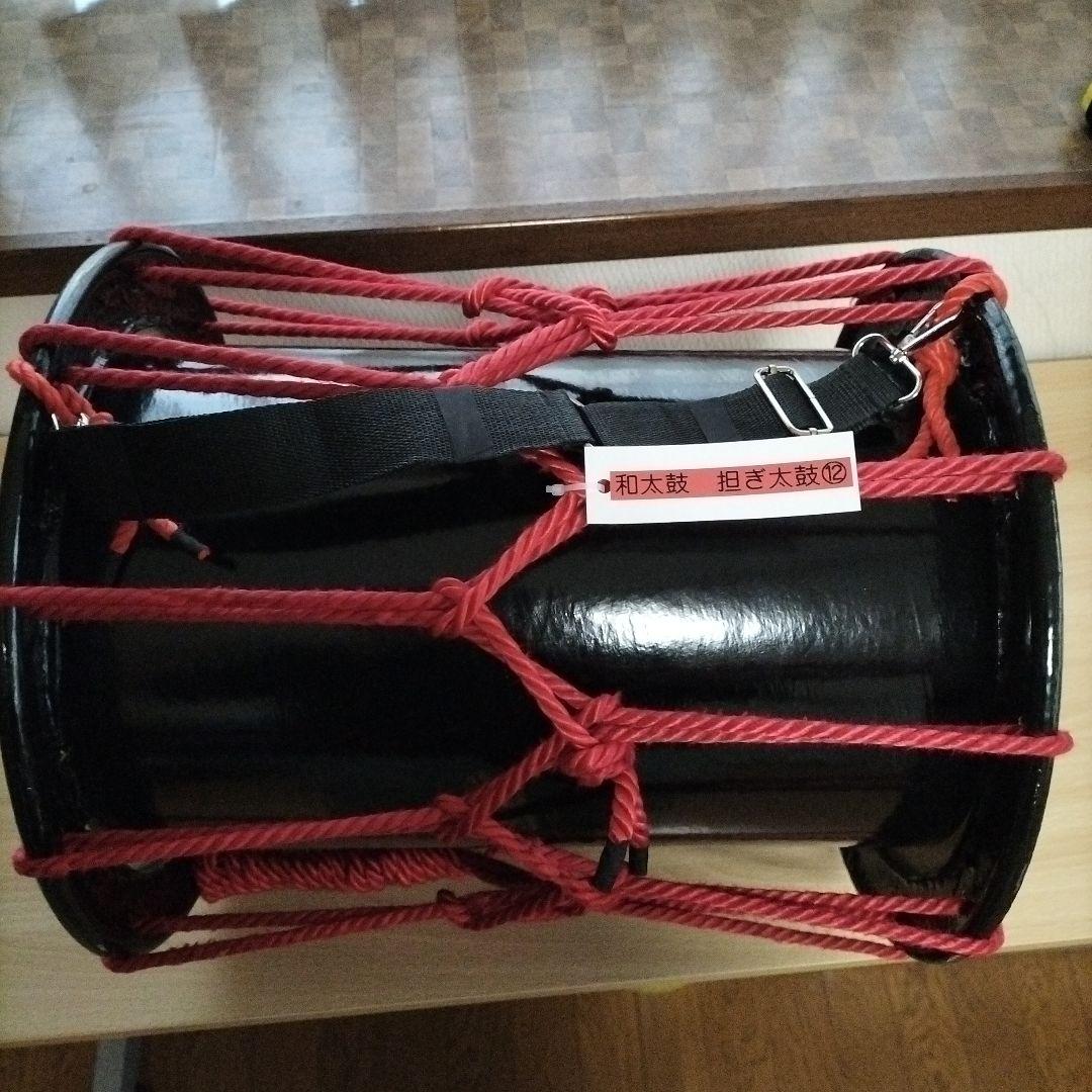 担ぎ太鼓1.2尺　締太鼓　和太鼓 　天然皮革　ストラップ付き　中古品⑫