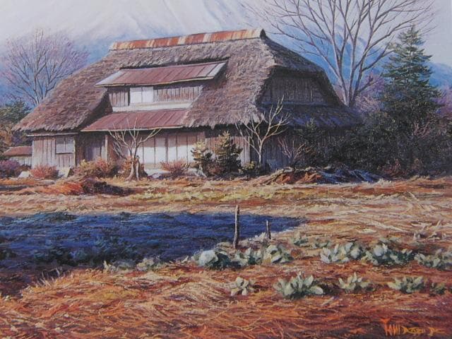 金子東日和、【朝の月（山梨県忍野村）】希少な額装用画集より、状態良好、新品額装付