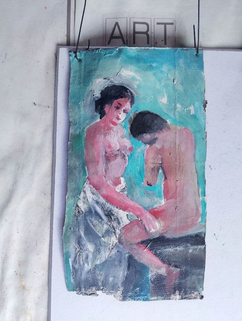 女性のヌード 油彩画二人