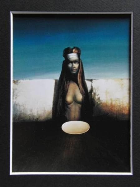 松井豊、憩一女、希少な画集より、新品高級額・額装付、状態良好