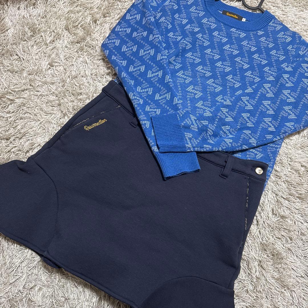 ゴルフウェアセット 青セーター 黒スカート