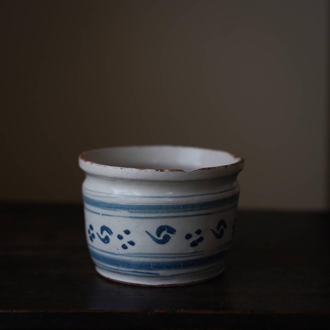 希少17世紀 オランダ デルフト 染付輪線巴文小壺