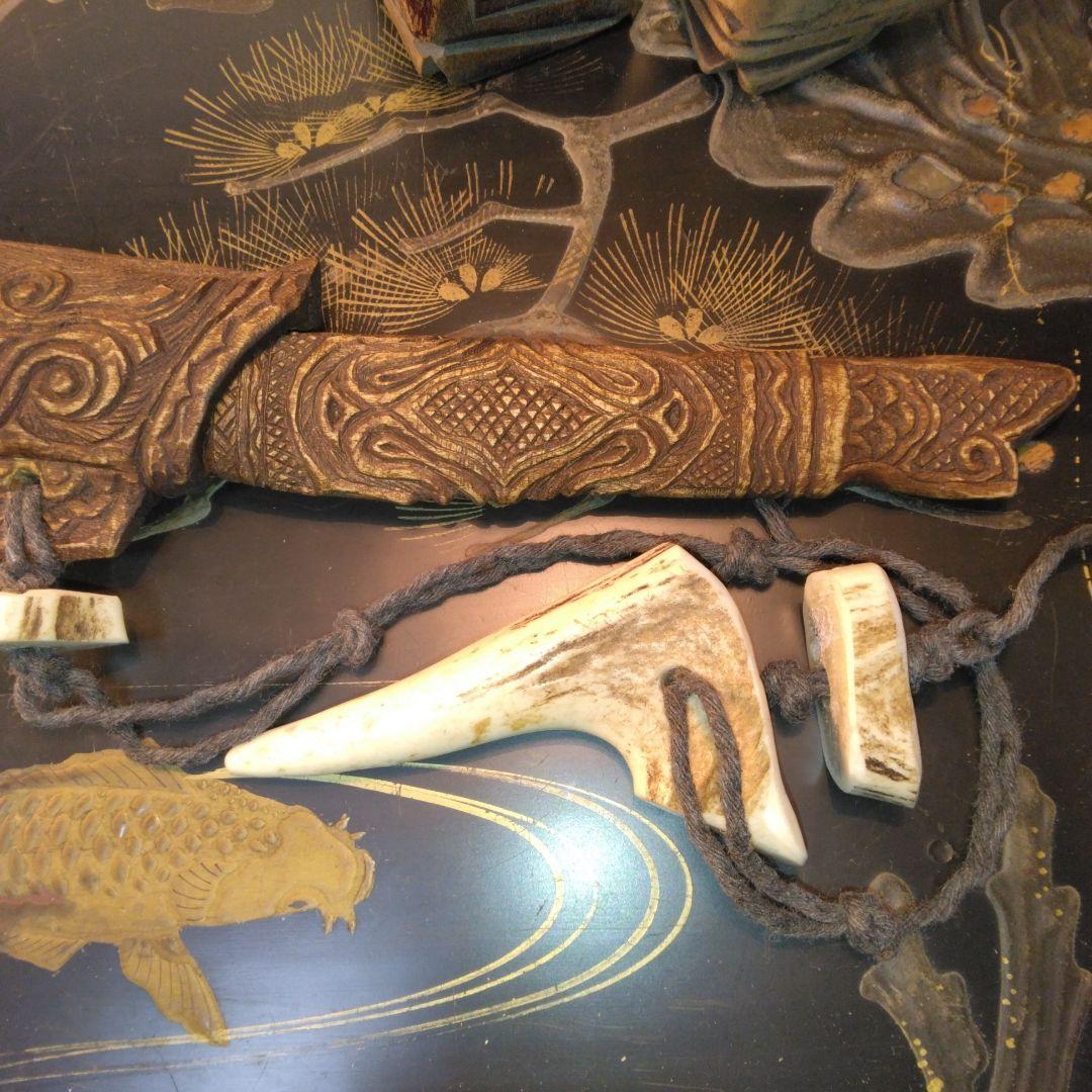 アイヌマキリ　イクパスイ　木製魚の彫刻　北海道　骨董昭和。