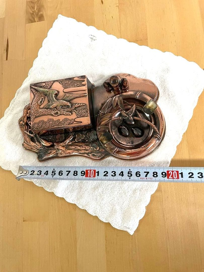 彫金細工、銅板細工、工芸品、タバコ入れと灰皿、昭和レトロ、アンティーク、骨董品