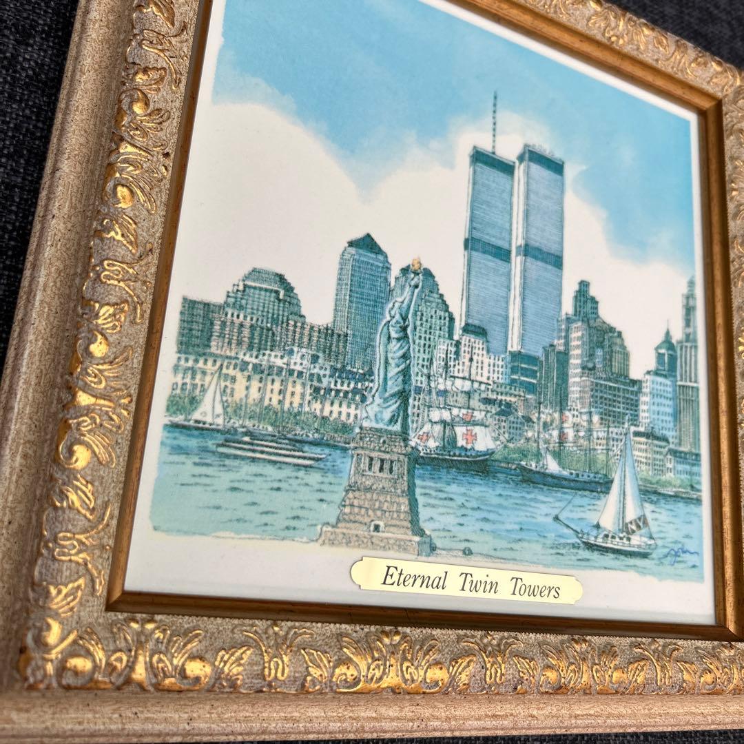 新品 80年代 ビンテージニューヨーク ツインタワー 自由の女神　額装　額縁付き
